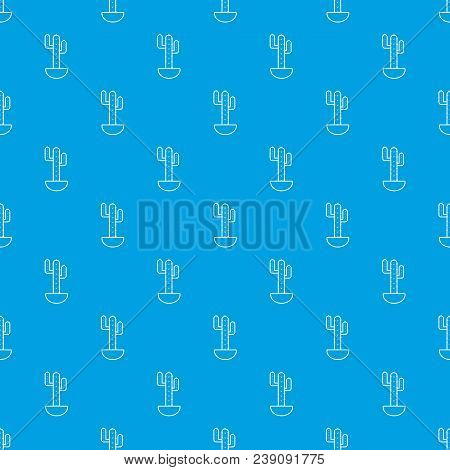 Wilderness Cactus Pattern Vector Seamless Blue Repeat For Any Use