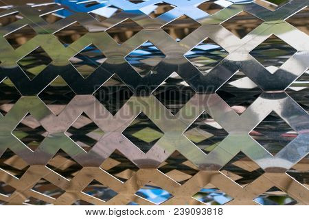 Metal Textred Tube, Head On The Pipe Of Jakuzzi, Metal Background With Rhombus Texture