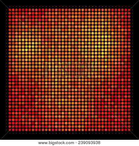 Pixel Filled Square Icon. Bright Pictogram In Hot Color Shades On A Black Background. Vector Halfton