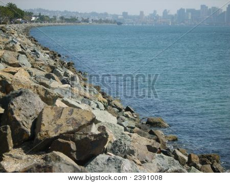 Downtown från Harbor Island, San Diego, Ca