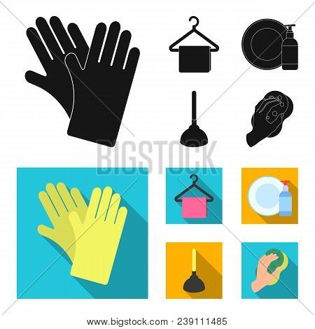 Cleaning And Maid Black, Flat Icons In Set Collection For Design. Equipment For Cleaning Vector Symb