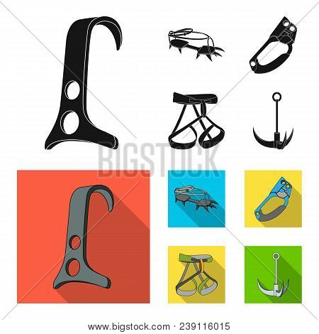 Hook, Mountaineer Harness, Insurance And Other Equipment.mountaineering Set Collection Icons In Blac
