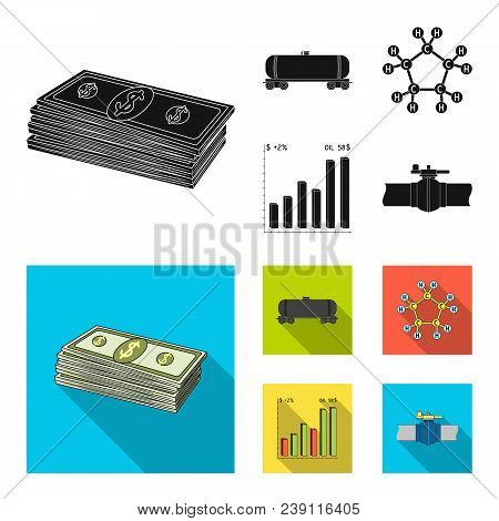 Railway Tank, Chemical Formula, Oil Price Chart, Pipeline Valve. Oil Set Collection Icons In Black, 