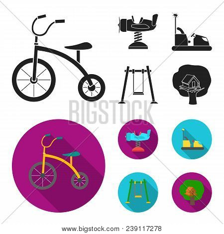 Airplane On A Spring, Swings And Other Equipment. Playground Set Collection Icons In Black, Flat Sty