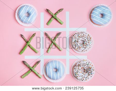 Tik Tak Toe Game With Food Ingredients. Concept Health Nutrition Image