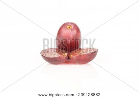 Sliced Red Globe Grapes Isolated On White Background One Whole Berry And One Cut In Two Halves
