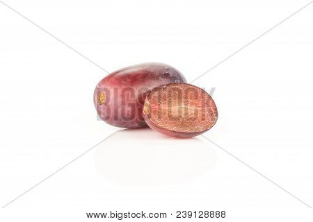 Red Globe Grape Berry And One Section Half Isolated On White Background