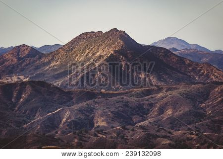Scenic Overlook Of Calabasas With The Santa Monica Mountains In The Background On A Sunny Day With B