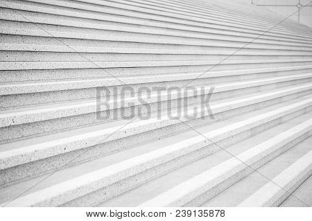 Stairs On Grey Cement Background In Paris, France. Symmetry And Geometry. Dream, Perspective, Progre