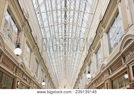 St. Petersburg, Russia - April 7, 2018: Passage Gallery Archway And Classical Interior With Glass Ro