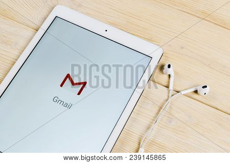 Sankt-petersburg, Russia, April 2, 2018: Google Gmail Application Icon On Apple Ipad Smartphone Scre