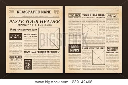 Old Vintage Newspaper 2 Realistic Pages Templates For You Title Header Edition Name Text Isolated Ve