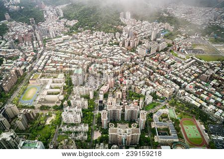 Aerial View Of Taipei City From A Skyscrapper
