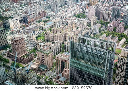 Aerial View Of Taipei City From A Skyscrapper