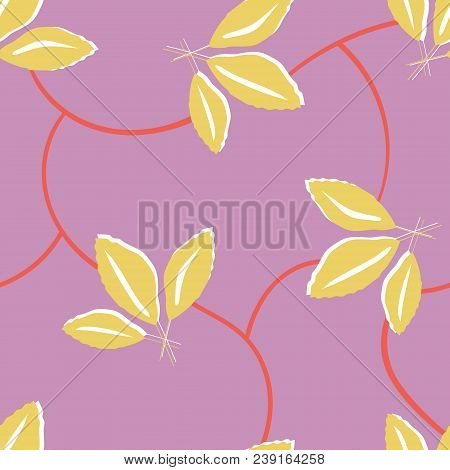 Seamless Vector Repeat Leaf And Vine Pattern With A Lavender Colored Background. Surface Pattern Des