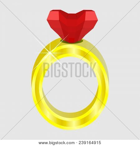 Ring With A Ruby Heart Shaped Stone.