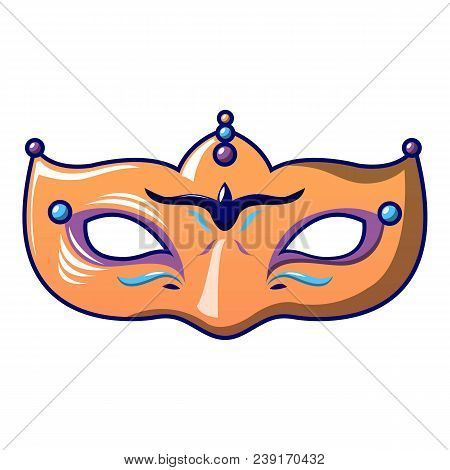 Orange Carnival Mask Icon. Cartoon Of Orange Carnival Mask Vector Icon For Web Design Isolated On Wh