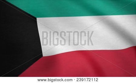 Kuwait Flag. Kuwait Country Flag Animation Waving In The Breeze Close-up. Background Seamless Loopin