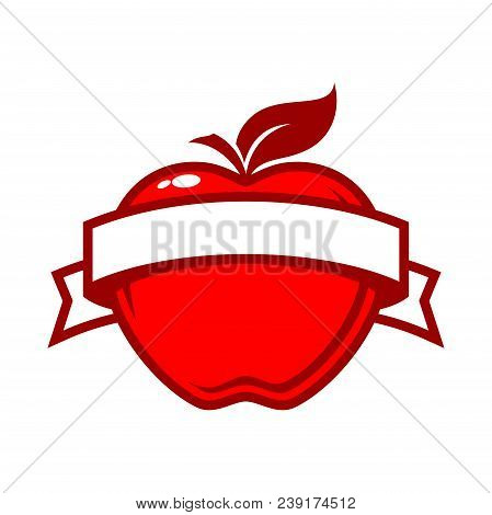 Vector Illustration Of A Red Apple With White Banner.