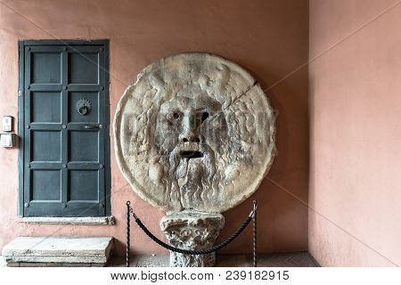 Horizontal Picture Of Old Object The Mouth Of Truth (bocca Della Verita) , Located In Rome, Italy