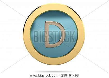 Golden Ring With Alphabet D On White Background.3d Illustration.