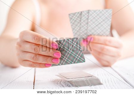 Black Jack Card In Playing Cards Game In The Female Hand