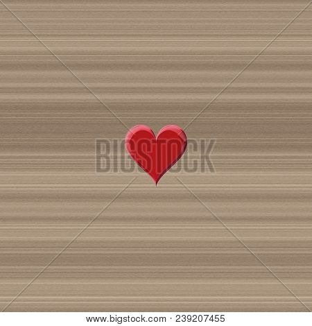 Small Little Red Heart 3d Flat Symbol On Natural Striped Beige Material Background