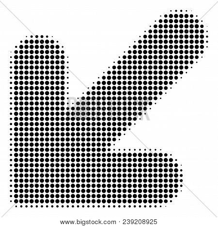 Pixelated Black Arrow Down Left Icon. Vector Halftone Mosaic Of Arrow Down Left Icon Organized From 