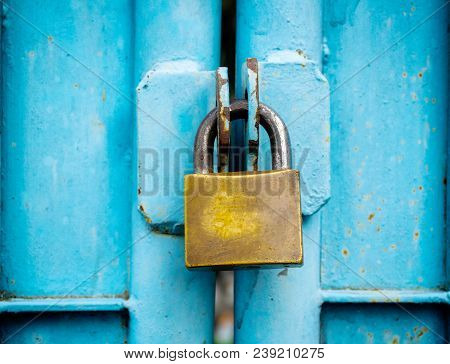 Key Lock Old Stitched In The Blue Door.