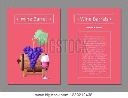 Wine Barrel With Bunch Of Purple Grape, Glasswine With Alchohol Drink Poster, Wooden Cask And Ripe F