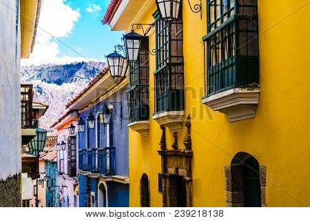 View On Colonial Buildings By Jaen Street In La Paz- Bolivia