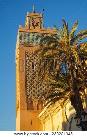 Koutoubia Mosque In The Southwest Medina Quarter Of Marrakesh. Blue, Kutubiyah.