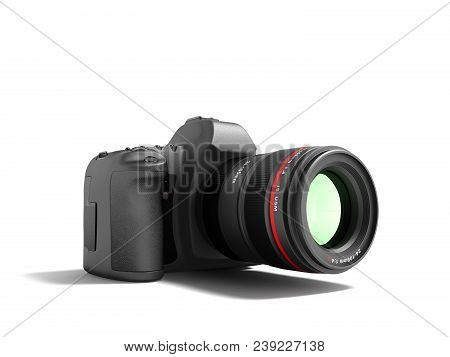 Semiprofessional Zoom Camera With Black Leather Inserts 3d Render On White Background With Shadow