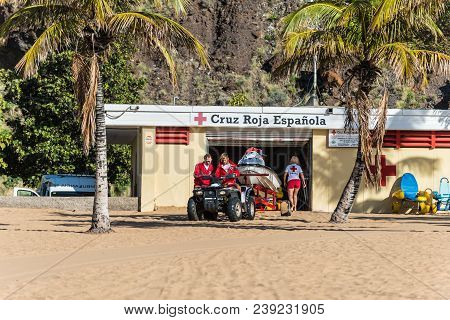 Santa Cruz De Tenerife, Canary Islands, Spain - Desember 11, 2016: The Permanent Lifeguard Station A