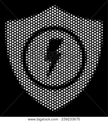 Dot White Electric Guard Icon On A Black Background. Vector Halftone Collage Of Electric Guard Icon 