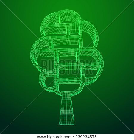 Tree Of Knowledge Bookshelf. Wireframe Low Poly Mesh Vector Illustration.