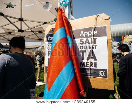 Strasbourg, France - May 5, 2018: People Making A Party Protest Fete A Macron Party For Macron In Fr