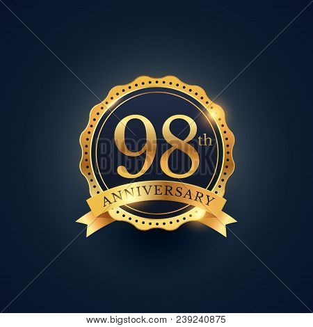 98th Anniversary Celebration Badge Label In Golden Color