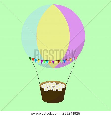 Hot Air Balloon In Color With Flowers And Flags