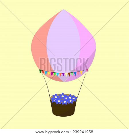 Hot Air Balloon In Color With Flowers And Flags