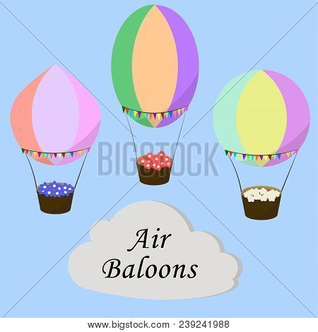 Hot Air Balloon Colorful Set With Flowers