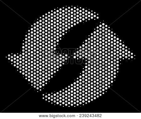 Pixel White Refresh Icon On A Black Background. Vector Halftone Concept Of Refresh Symbol Combined F