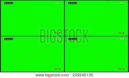 Cctv Four Screen With Rec Dot Chroma Key