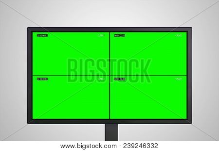 Desktop Monitor With 4 Displays Of Cctv Recording