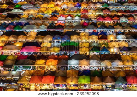 BANGKOK, THAILAND - MARCH 16, 2018 : The colorful Rod Fai Ratchada night market in Bangkok, Thailand