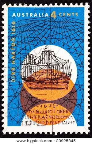Anulowane australijski znaczek Holandii Dirk Hartog żaglowce krzyżowy