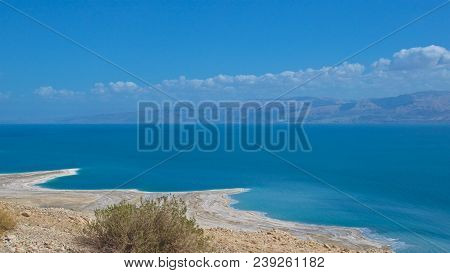 View Of Dead Sea From Judean Desert In Israel To Mountains In Jordan