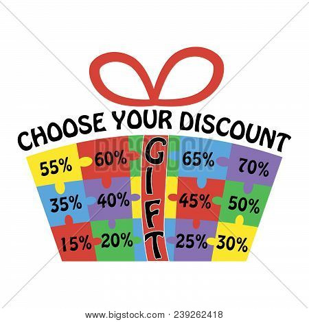 Abstract Gift Consisting Of Puzzles On Which Discounts. A Colorful Element For Advertising.
