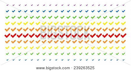 Yes Icon Rainbow Colored Halftone Pattern. Vector Objects Arranged Into Halftone Grid With Vertical 