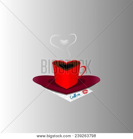 A Cup Of Coffee And A Saucer In The Shape Of A Heart.